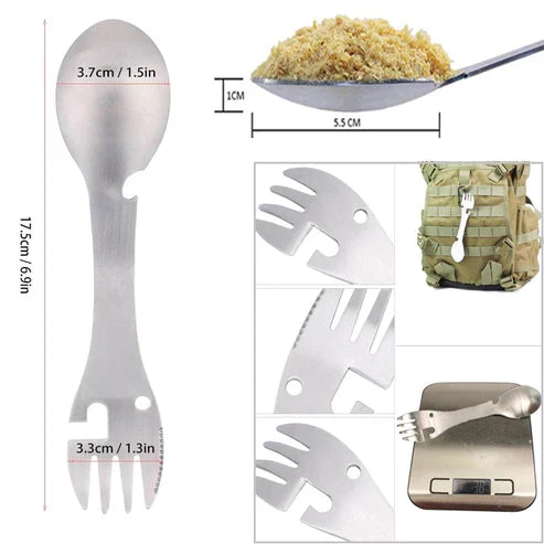 Stainless Steel Multifunctional Bottle Opener Spork - 3-in-1 Camping Cutlery EDC Tool