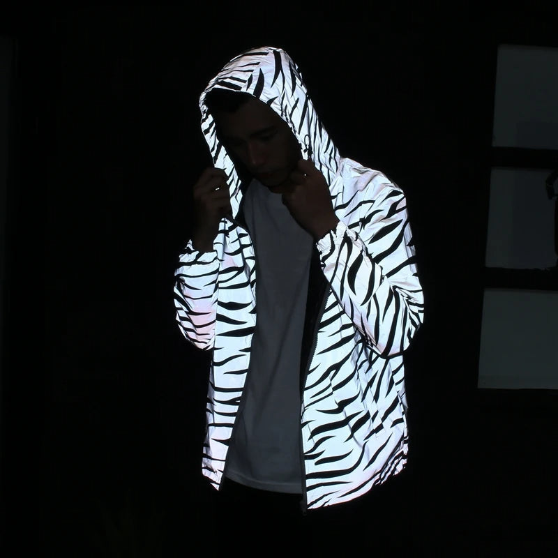 Leopard & Zebra Reflective Hooded Windbreaker Jacket – Night Shining Streetwear