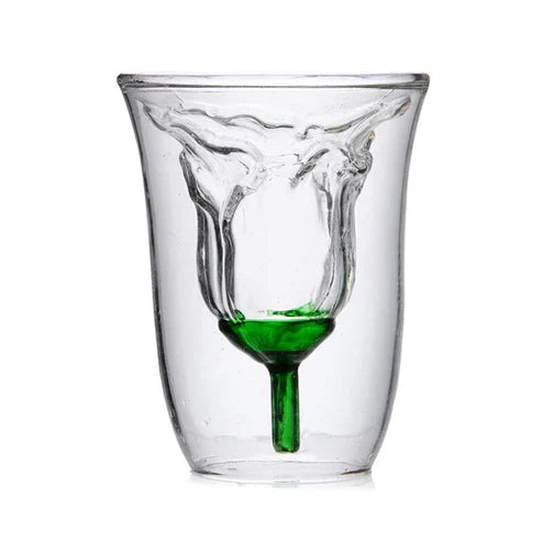 Flower Pattern Double-Layer Glass – 180ml Borosilicate Rose Glass Cup