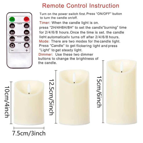 3pcs Remote Control LED Flameless Candle - Realistic Flame Effect Decor