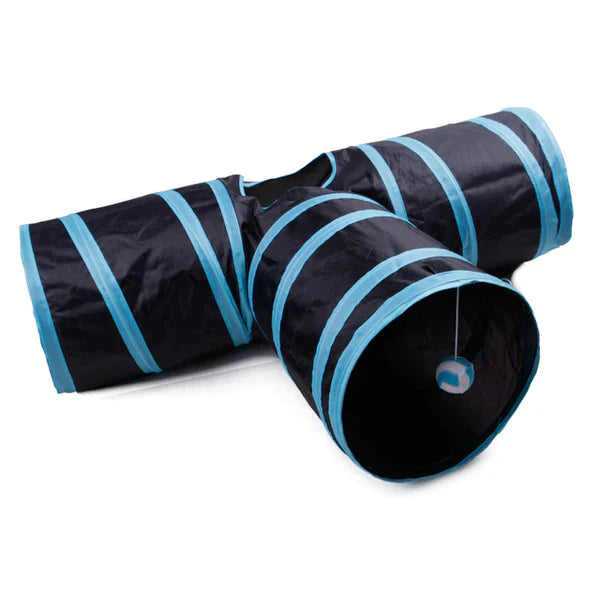 Cat Tunnel - Foldable S-Shape 4-Way Pet Play Tunnel with Hanging Ball