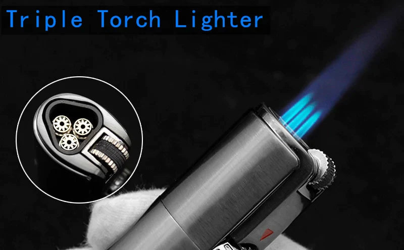 Triple Jet Torch Lighter - Windproof Refillable Butane Flame Lighter