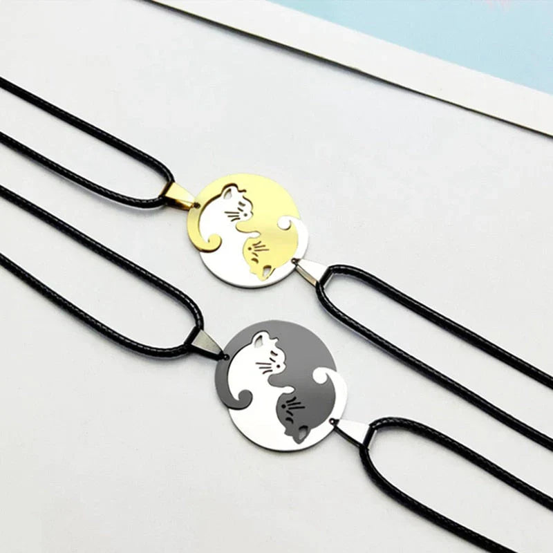Yin Yang Cat Couple Necklace - Matching His & Hers Pendant Set
