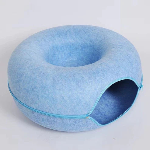 Donut Cat Bed Tunnel - 2-in-1 Foldable Wool Felt Pet Bed & Play Tunnel