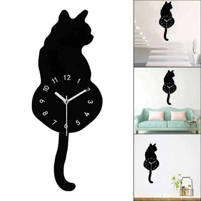 Cat Tail Wall Clock – Cute Swinging Tail & Moving Eyes Novelty Clock for Home Decor