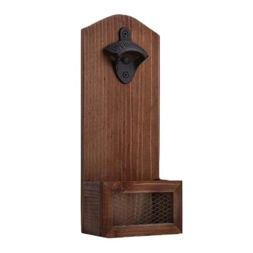 Vintage Wall Mounted Bottle Opener - Rustic Cast Iron Beer Opener with Cap Catcher