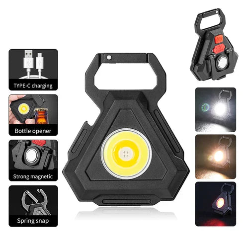 Mini LED Flashlight USB Rechargeable Keychain – 3-in-1 Bottle Opener & Carabiner