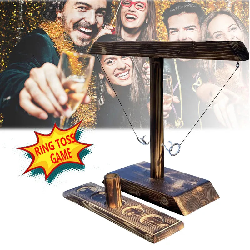 Ring Toss Hook & Ring Party Game – Wooden Handheld Drinking Game for Home & Outdoors