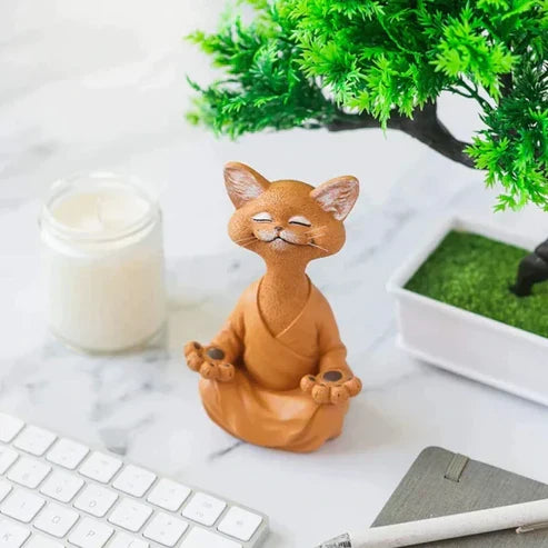 Whimsical Happy Buddha Cat - Zen Meditation Figurine Statue