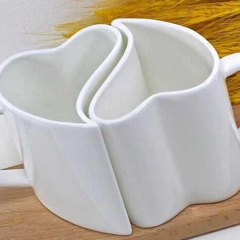 Valentine's Day Heart Shape Couple Mugs – Set of 2 Romantic Bone China Coffee Mugs