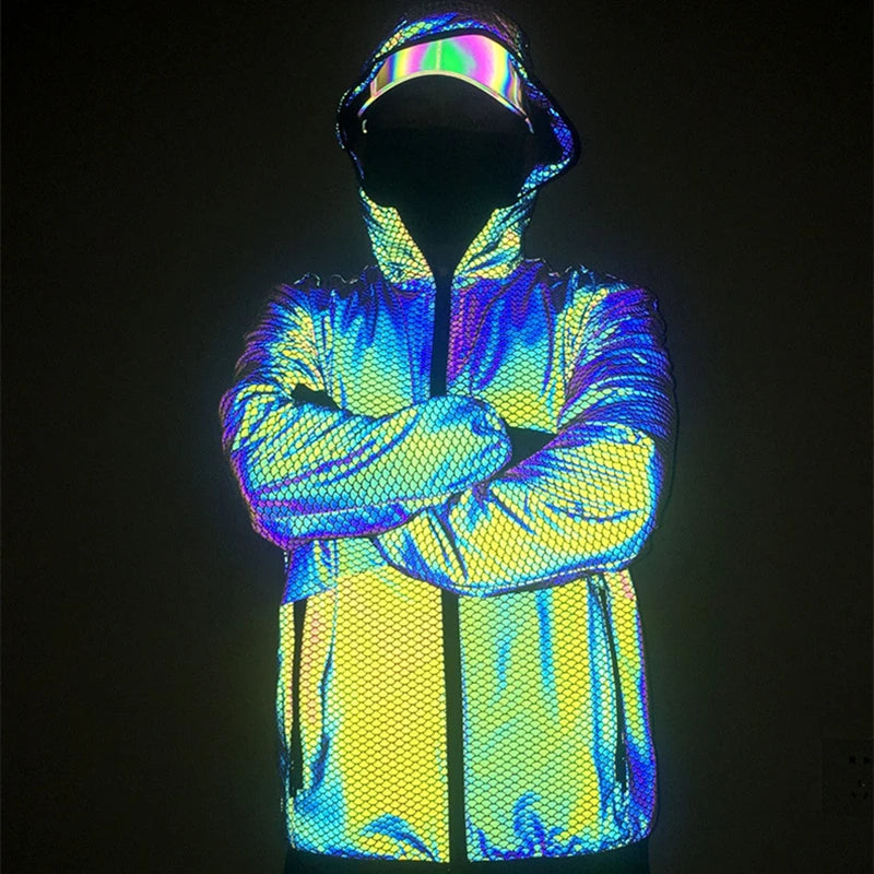 Reflective Hooded Jacket – Harajuku Streetwear Windbreaker for Autumn & Spring