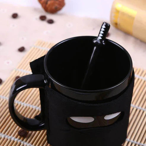 Ninja Ceramic Mug Set – Creative Mug with Mask, Sword & Spoon