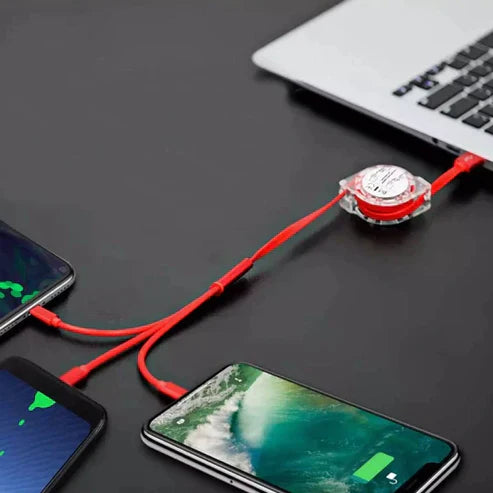 3-in-1 Retracting USB Cable Data Charger - Multi Charging Cable