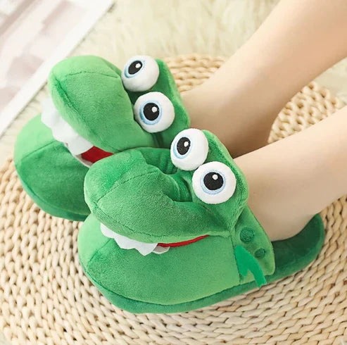 Comfy Crocodile Plush Slippers – Funny Novelty Animal House Shoes for Adults & Kids