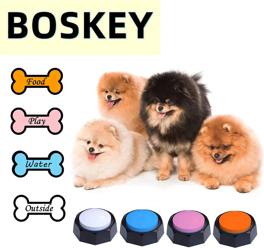 Dog Communication Buttons - 4-Pack Recordable Pet Training Buzzers with Mat