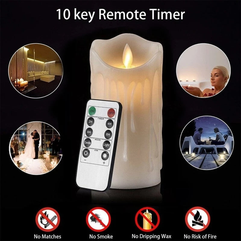 Flickering Flameless Pillar LED Candles (Set of 3) – Remote Control & Timer | Realistic Wax Look