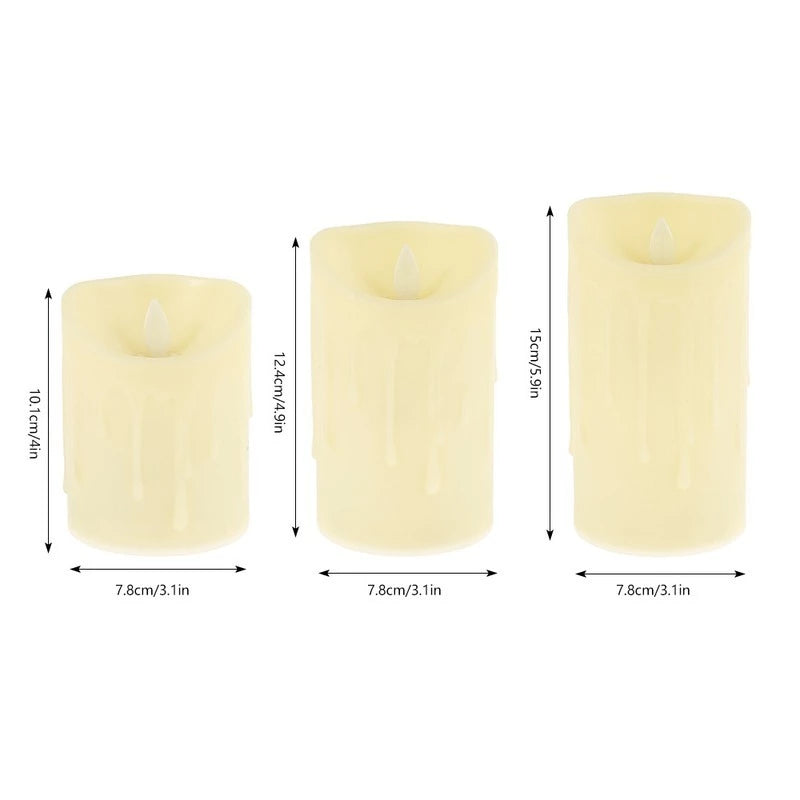 Flickering Flameless Pillar LED Candles (Set of 3) – Remote Control & Timer | Realistic Wax Look