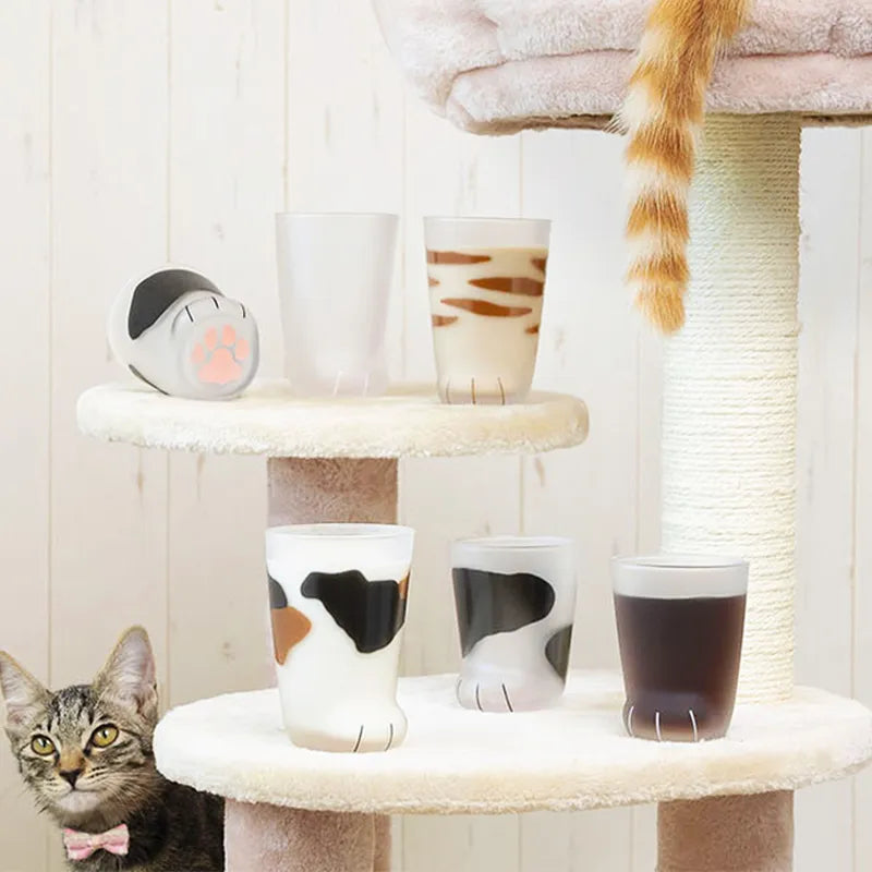 Cat Paw Glass Cup – 300ml Kawaii Frosted Cat Claw Coffee & Milk Cup