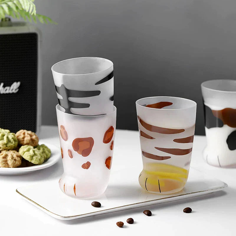 Cat Paw Glass Cup – 300ml Kawaii Frosted Cat Claw Coffee & Milk Cup