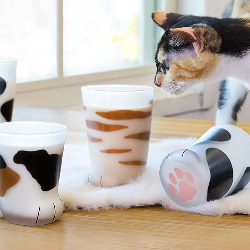 Cat Paw Glass Cup – 300ml Kawaii Frosted Cat Claw Coffee & Milk Cup