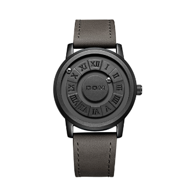 DOM Men's Watch - Creative Magnetic Steel Ball Pointer Orbital Concept Quartz Watch with Leather Strap