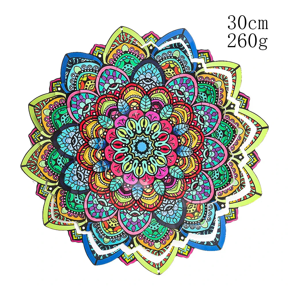 3D Mandala Spiral Wind Spinner – Rotating Hanging Wind Chime Garden Decoration
