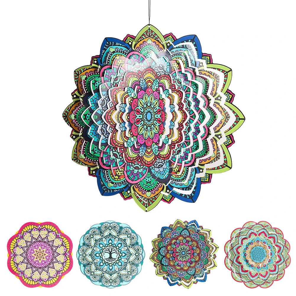 3D Mandala Spiral Wind Spinner – Rotating Hanging Wind Chime Garden Decoration