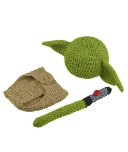 Baby Yoda Snuggly Knitted Cap & Outfit Set – Handmade Crochet Newborn Costume
