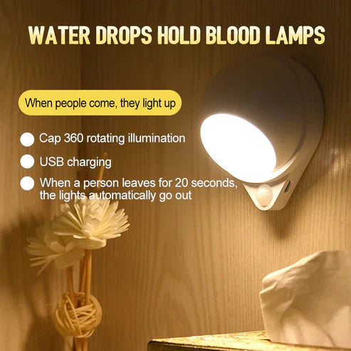 360° Rotating Water Drop Magnetic Night Lamp – Motion Sensor LED Light