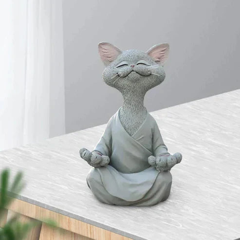 Whimsical Happy Buddha Cat - Zen Meditation Figurine Statue