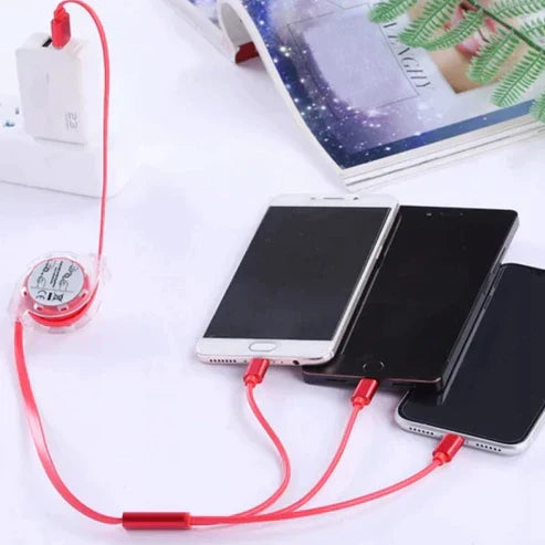 3-in-1 Retracting USB Cable Data Charger - Multi Charging Cable