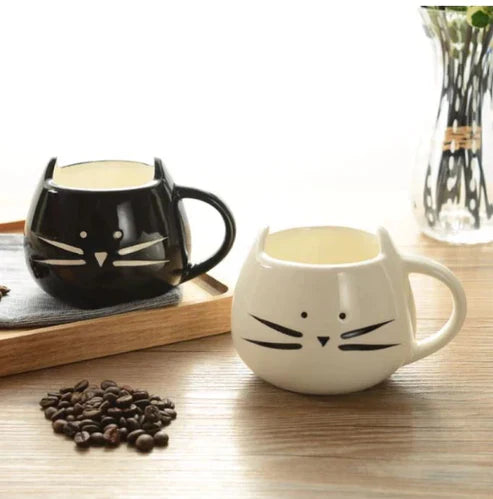 Cat Mug – Cute 350ml Ceramic Coffee Mug for Cat Lovers | White & Black