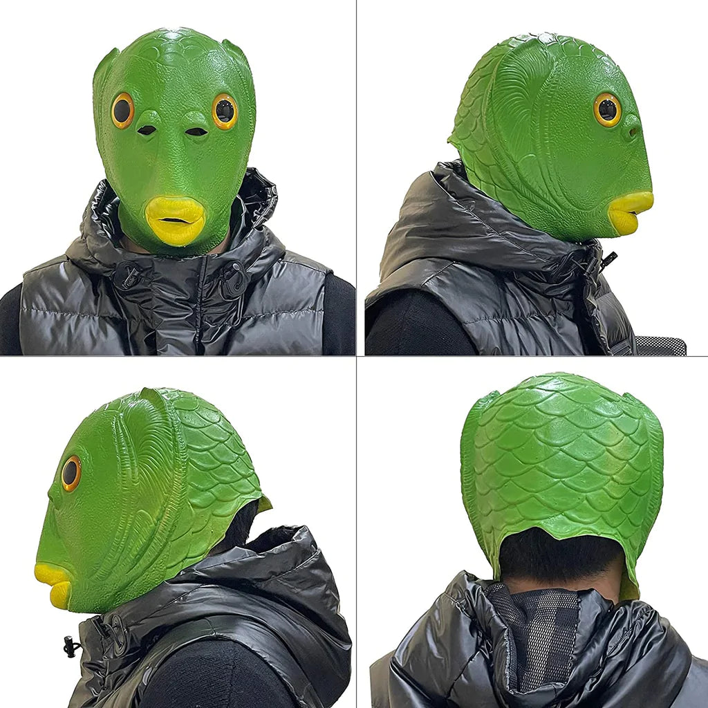Green Funny Fish Head Mask – Hilarious Novelty Costume Mask for Parties & Pranks
