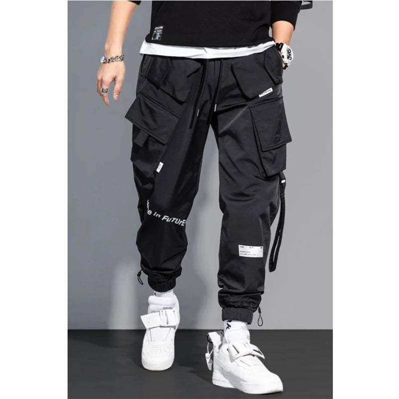 Multi-Pocket Cargo Trousers – Streetwear Utility Pants in Black & Blue
