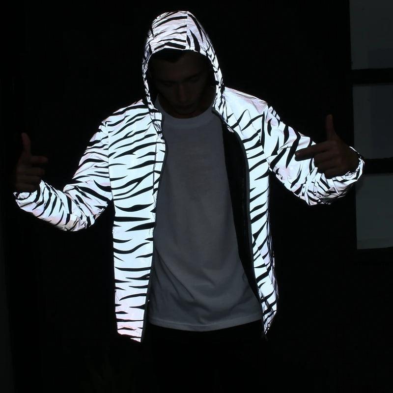 Leopard & Zebra Reflective Hooded Windbreaker Jacket – Night Shining Streetwear