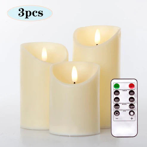 3pcs Remote Control LED Flameless Candle - Realistic Flame Effect Decor