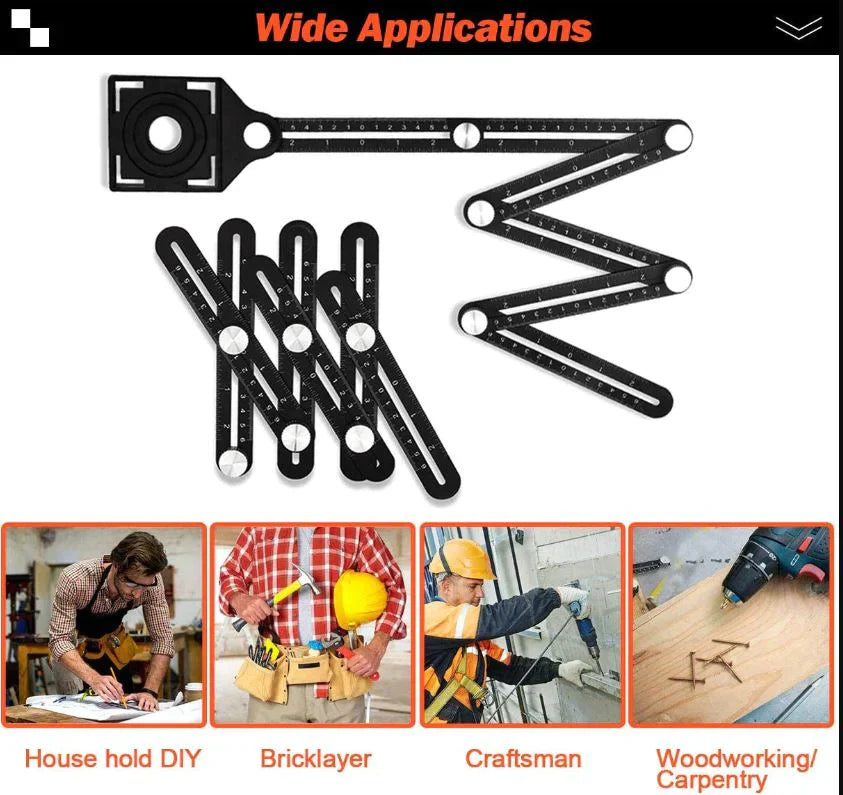 6-Sided Angle Finder Tool – Precision Measuring Ruler for DIY & Woodworking
