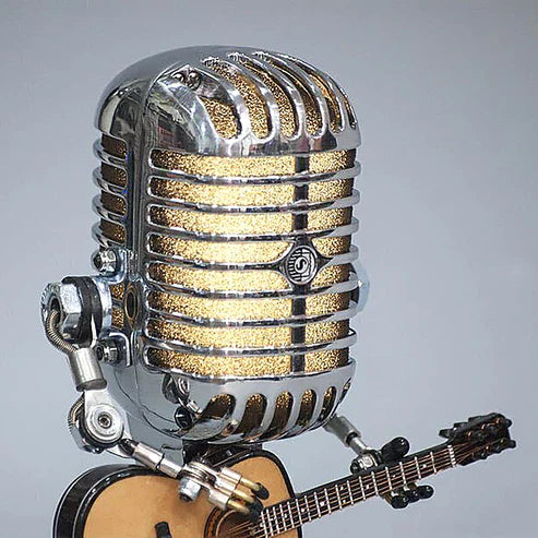 Vintage Guitar Playing Microphone Robot Lamp - Retro Music Desk Light
