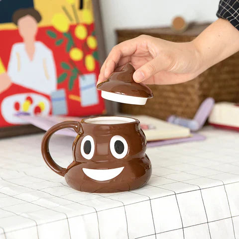 Poop Emoji Mug – Funny 300ml Ceramic Coffee Cup with Swirly Lid