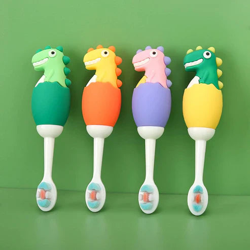 Mini Dinosaur Kids Toothbrush - Soft Bristle Cartoon Dino Toothbrush for Children in 6 Fun Colors