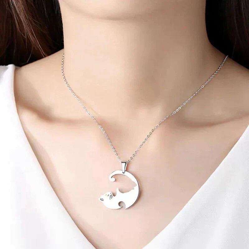 Yin Yang Cat Couple Necklace - Matching His & Hers Pendant Set