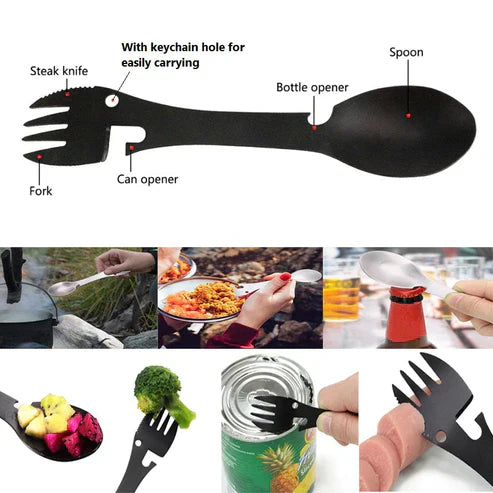 Stainless Steel Multifunctional Bottle Opener Spork - 3-in-1 Camping Cutlery EDC Tool