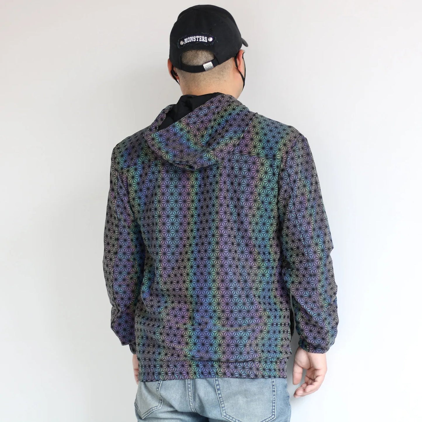 Reflective Geometric Pattern Jacket – Holographic Hip Hop Streetwear Coat