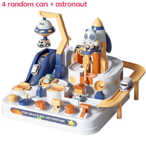 Space Panda Car Toys - Children Train Track Adventure Racing Set with 2 or 4 Cars for Kids