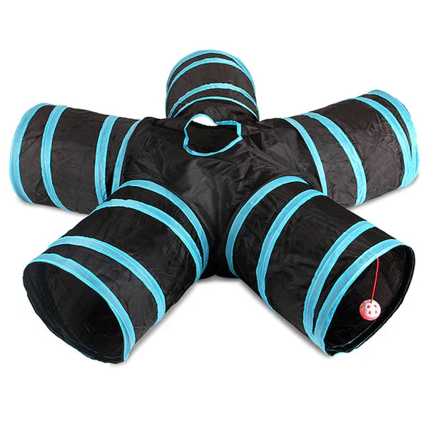Cat Tunnel - Foldable S-Shape 4-Way Pet Play Tunnel with Hanging Ball
