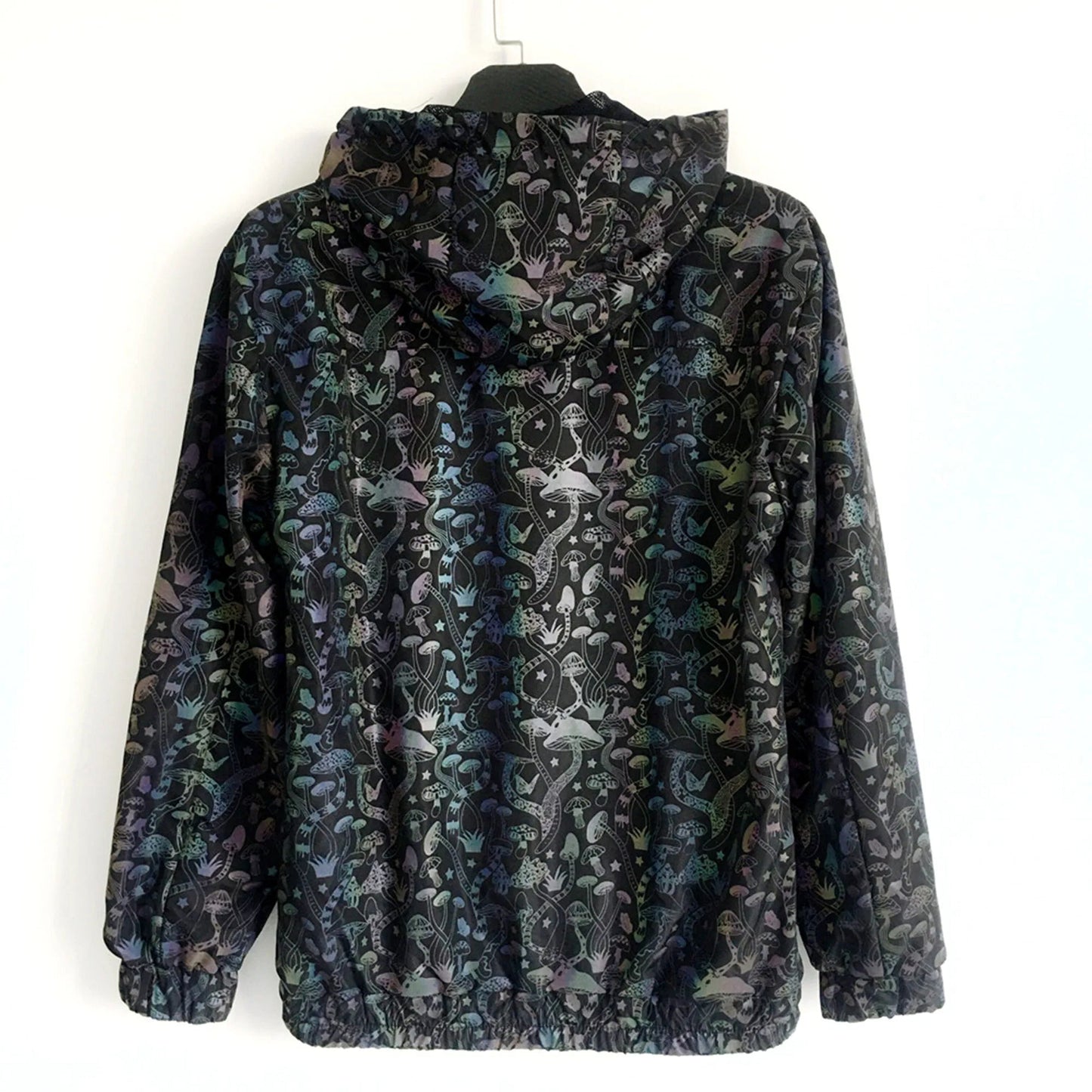 Geometric Reflective Mushroom Pattern Jacket – Holographic Unisex Streetwear Coat