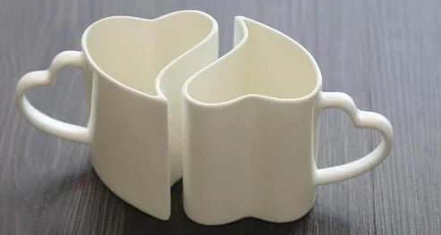 Valentine's Day Heart Shape Couple Mugs – Set of 2 Romantic Bone China Coffee Mugs