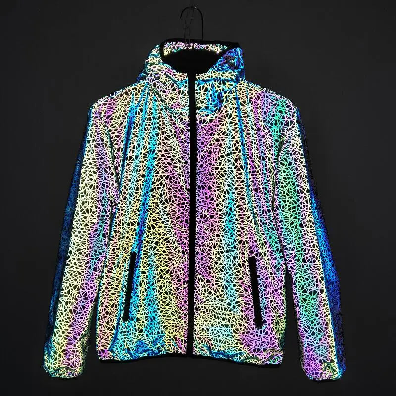 Reflective Hooded Jacket – Harajuku Streetwear Windbreaker for Autumn & Spring
