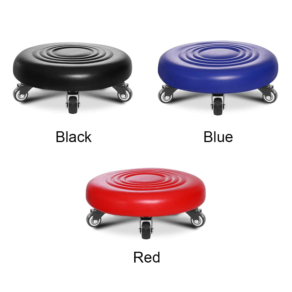 360° Rotating Wheeled Rolling Stool – PU Leather, 5 Swivel Casters | Home & Office Seat