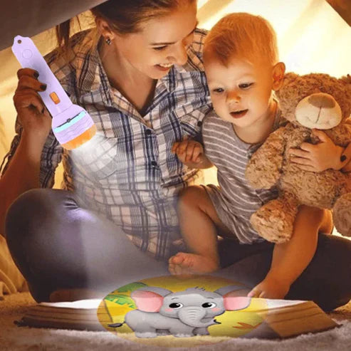 Educational Story Prop Flashlight Projector - Kids Learning Torch with 3 Cards & 24 Patterns for Toddlers
